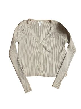Zara Cream Ribbed Button-Front Women's Cardigan Sweater
